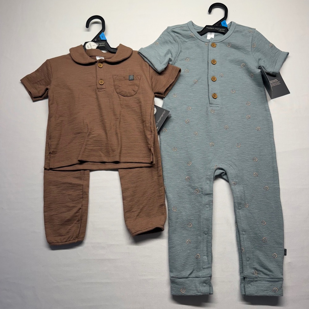 Modern Moments Gerber NWT 24M Baby Bundle Textured 2 Pc Outfit & Romper Set